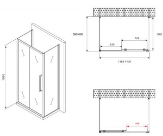 Душевой уголок ABBER Schwarzer Diamant AG30140H-S60-S60 140x60см хром